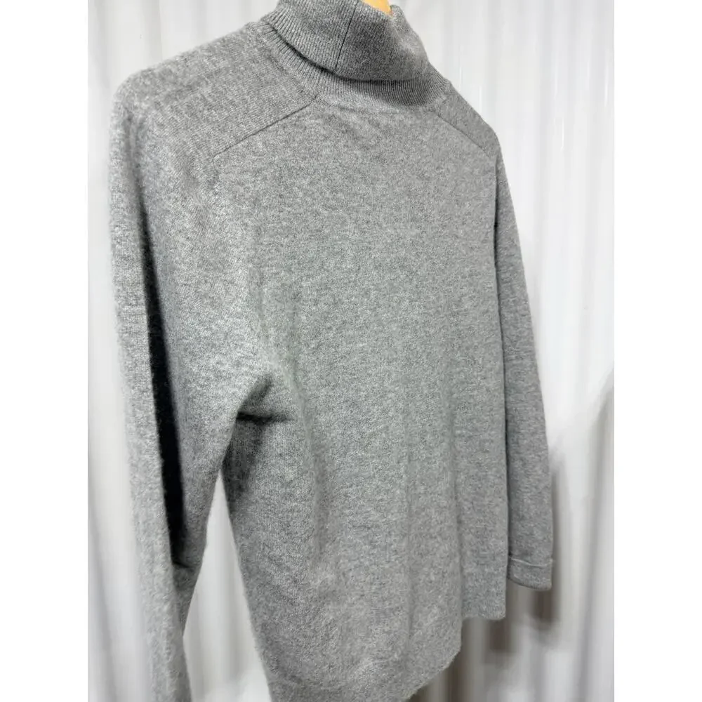 Quince 100% Mongolian Cashmere Turtleneck Sweater L Heather Grey Closet Staple